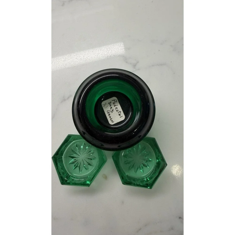 Vintage Green Glass Salt Cellar Dip Set 3